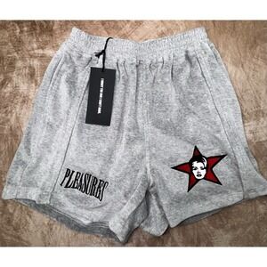 Pleasures Shorts Mens Small Grey Velour Relaxed Embroidered Party Animal